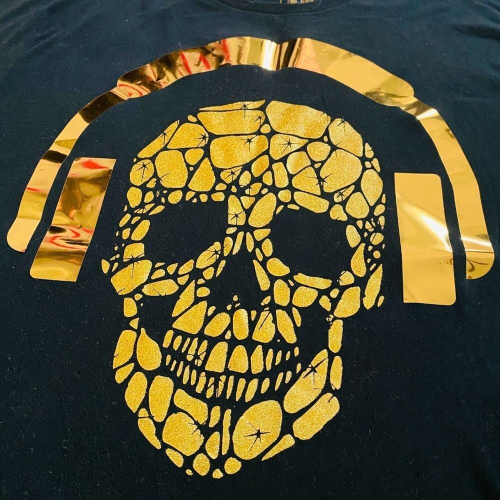 DJ Seven Souls Black Metallic Gold Skull Shirt - Picture 3 of 8